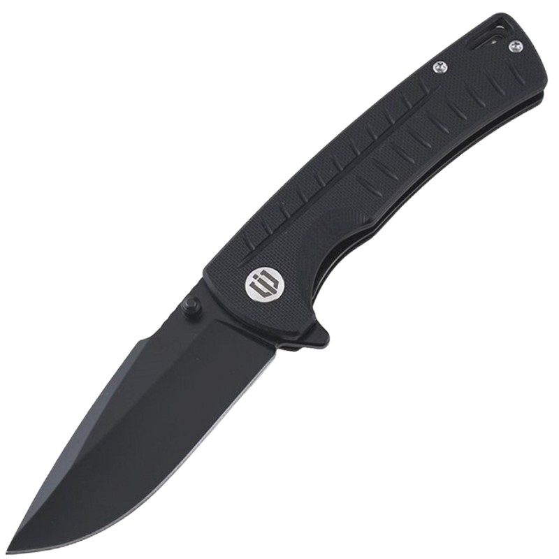 Shieldon Ichthyolite EDC Pocket Knife, 3.2" Blackened D2 Blade Black G10 Handle Liner Lock Folding Knife with Clip, Qualified as Outdoor Hunting Knife 