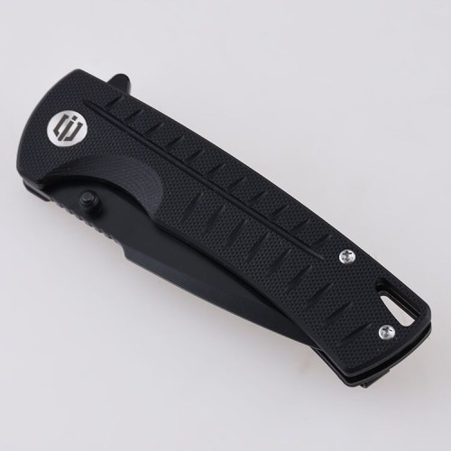 Shieldon Ichthyolite EDC Pocket Knife, 3.2" Blackened D2 Blade Black G10 Handle Liner Lock Folding Knife with Clip, Qualified as Outdoor Hunting Knife