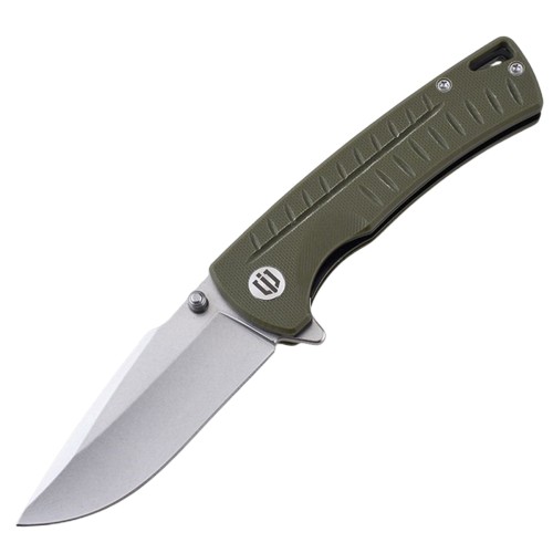 Shieldon Ichthyolite EDC Pocket Knife, 3.2" Stonewashed D2 Blade Olive G10 Handle Liner Lock Folding Knife with Clip, Qualified as Outdoor Hunting Knife