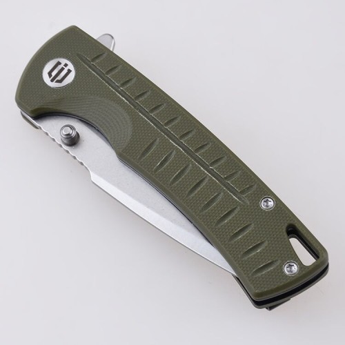 Shieldon Ichthyolite EDC Pocket Knife, 3.2" Stonewashed D2 Blade Olive G10 Handle Liner Lock Folding Knife with Clip, Qualified as Outdoor Hunting Knife 