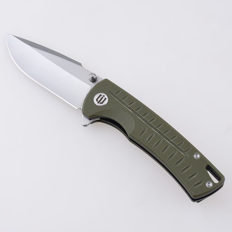 Shieldon Ichthyolite EDC Pocket Knife, 3.2" Stonewashed D2 Blade Olive G10 Handle Liner Lock Folding Knife with Clip, Qualified as Outdoor Hunting Knife 