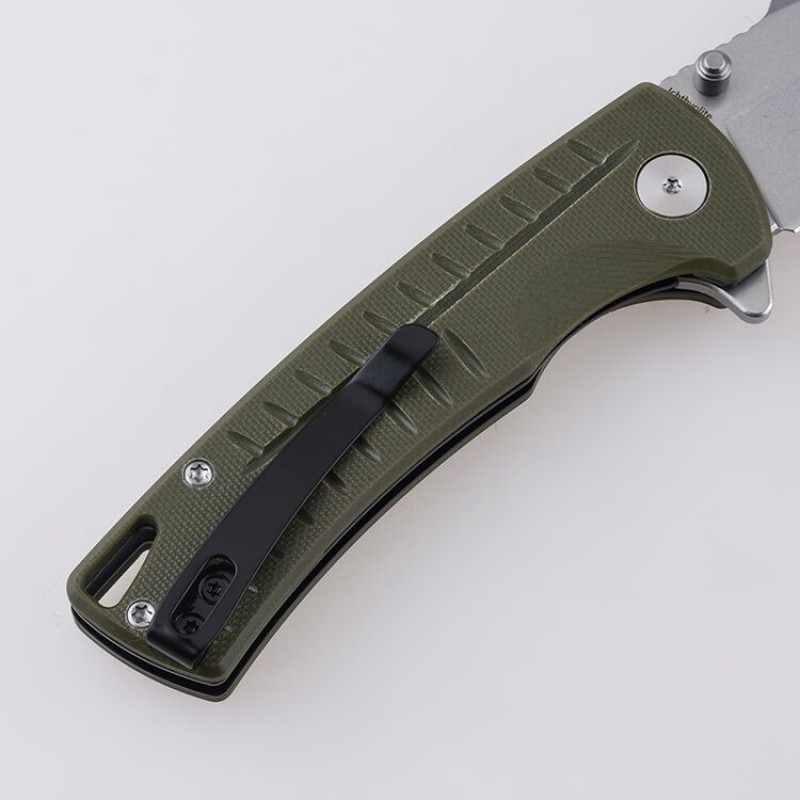 Shieldon Ichthyolite EDC Pocket Knife, 3.2" Stonewashed D2 Blade Olive G10 Handle Liner Lock Folding Knife with Clip, Qualified as Outdoor Hunting Knife 