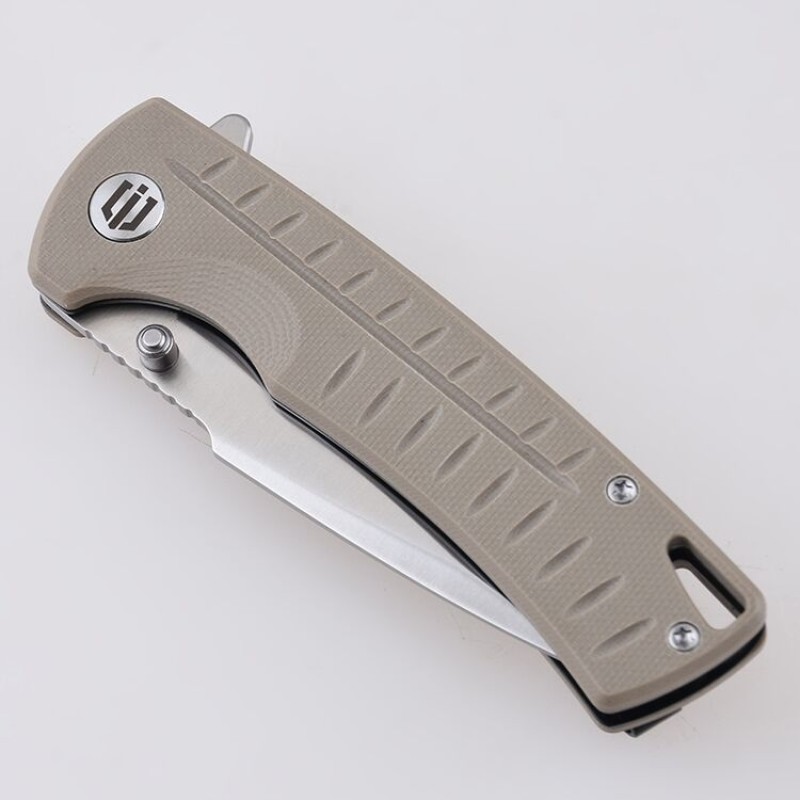Shieldon Ichthyolite EDC Pocket Knife, 3.2" Satin D2 Blade Beige G10 Handle Liner Lock Folding Knife with Clip, Qualified as Outdoor Hunting Knife 