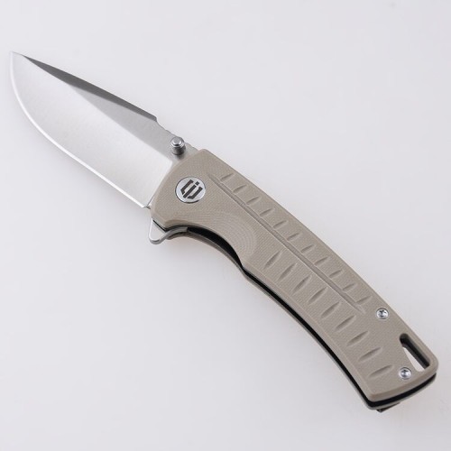 Shieldon Ichthyolite EDC Pocket Knife, 3.2" Satin D2 Blade Beige G10 Handle Liner Lock Folding Knife with Clip, Qualified as Outdoor Hunting Knife 
