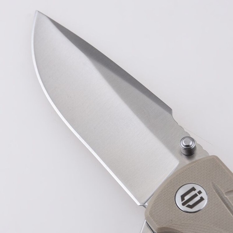 Shieldon Ichthyolite EDC Pocket Knife, 3.2" Satin D2 Blade Beige G10 Handle Liner Lock Folding Knife with Clip, Qualified as Outdoor Hunting Knife 