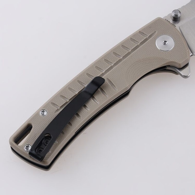 Shieldon Ichthyolite EDC Pocket Knife, 3.2" Satin D2 Blade Beige G10 Handle Liner Lock Folding Knife with Clip, Qualified as Outdoor Hunting Knife 