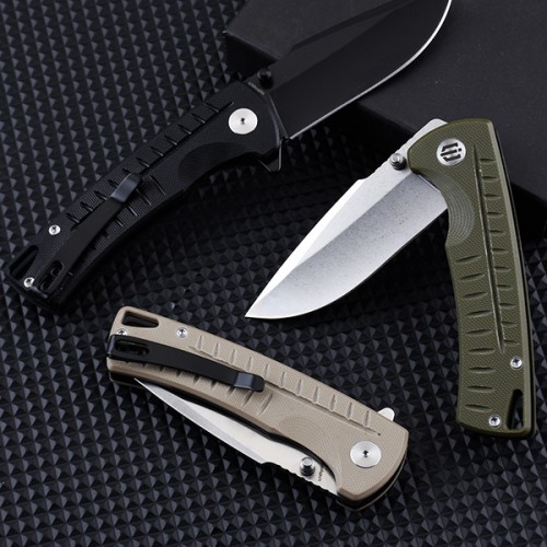 Shieldon Ichthyolite EDC Pocket Knife, 3.2" Satin D2 Blade Beige G10 Handle Liner Lock Folding Knife with Clip, Qualified as Outdoor Hunting Knife