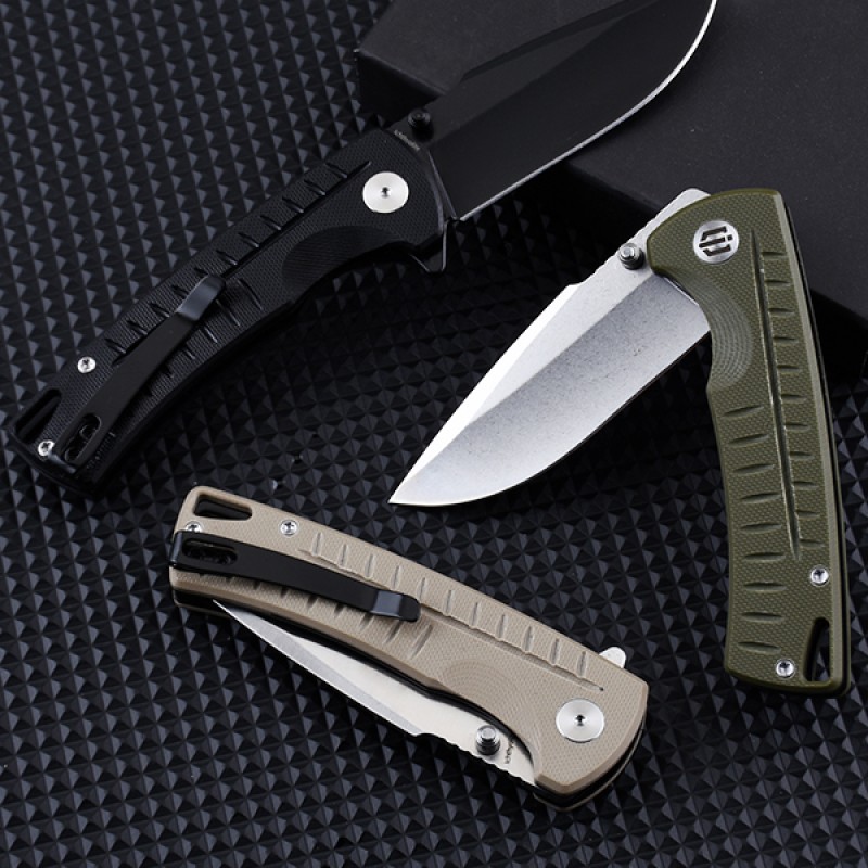 Shieldon Ichthyolite EDC Pocket Knife, 3.2" Blackened D2 Blade Black G10 Handle Liner Lock Folding Knife with Clip, Qualified as Outdoor Hunting Knife 