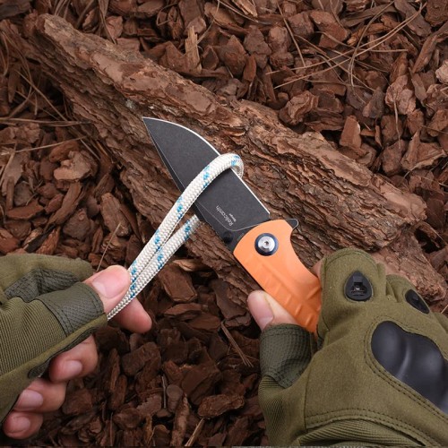 Shieldon Relicanth EDC Pocket Knife, 3.2" Stonewashed Black Titanium Coating D2 Blade Orange G10 Handle Liner Lock Folding Knife with Clip, Qualified as Outdoor Hunting Knife