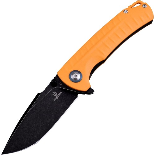 Shieldon Relicanth EDC Pocket Knife, 3.2" Stonewashed Black Titanium Coating D2 Blade Orange G10 Handle Liner Lock Folding Knife with Clip, Qualified as Outdoor Hunting Knife