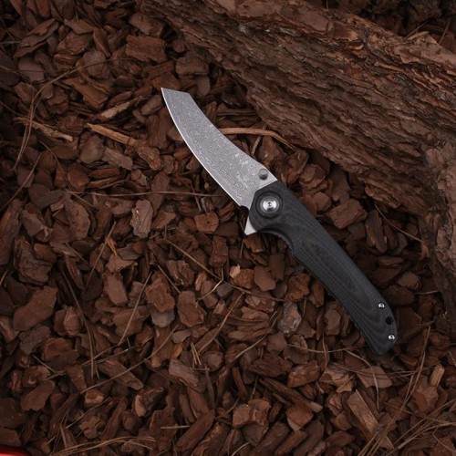 Shieldon Tortank Damascus Pocket Knife, 3.6" VG10 Blade Folding Knife, Green G10 Handle with Carbon Fiber Overlay Handle, Ceramic Ball Bearing Liner Lock Ourdoor Knife for Hunting