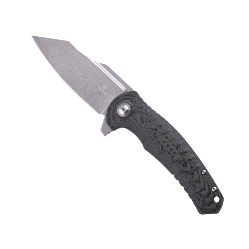 Shieldon Damascus Pocket Knife with Clip, 3.66" Blade G10 with Carbon Fiber Overlay Handle , Liner Lock Outdoor Folding Knife