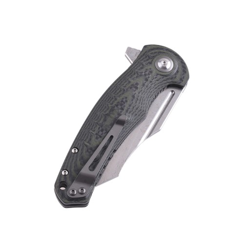 Shieldon Damascus Pocket Knife with Clip, 3.66" Blade G10 with Carbon Fiber Overlay Handle , Liner Lock Outdoor Folding Knife