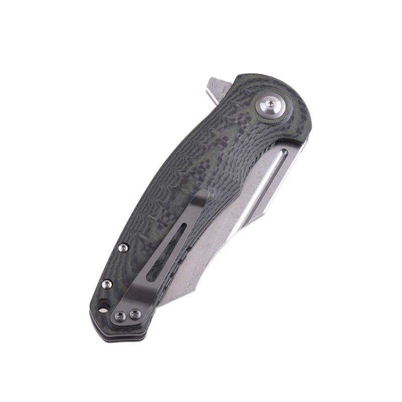 Shieldon Damascus Pocket Knife with Clip, 3.66" Blade G10 with Carbon Fiber Overlay Handle , Liner Lock Outdoor Folding Knife 
