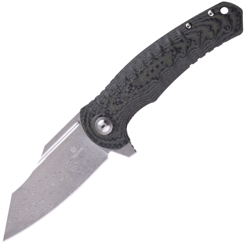 Shieldon Damascus Pocket Knife with Clip, 3.66" Blade G10 with Carbon Fiber Overlay Handle , Liner Lock Outdoor Folding Knife