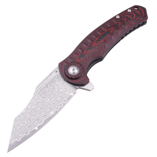 Shieldon Tranchodon Damascus Pocket Knife with Clip, 3.66" VG10 Blade Scarlet G10 Handle with Carbon Fiber Overlay, Liner Lock Ourdoor Folding Knife for Camping