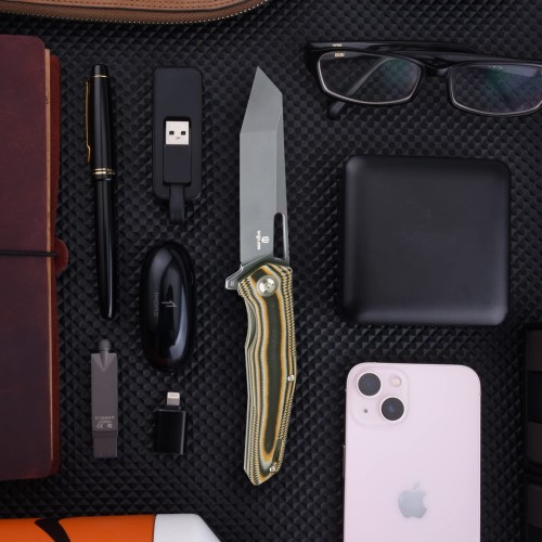 Shieldon Boa Pocket Knife, 3.82" Tanto D2 Titanium Coating Blade with G10 Handle Folding Knife, Thumb Hole and Flipper Opener, Unique Tool Gift for Everyday Carry 