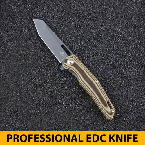Shieldon Boa Pocket Knife, 3.82" Tanto D2 Titanium Coating Blade with G10 Handle Folding Knife, Thumb Hole and Flipper Opener, Unique Tool Gift for Everyday Carry
