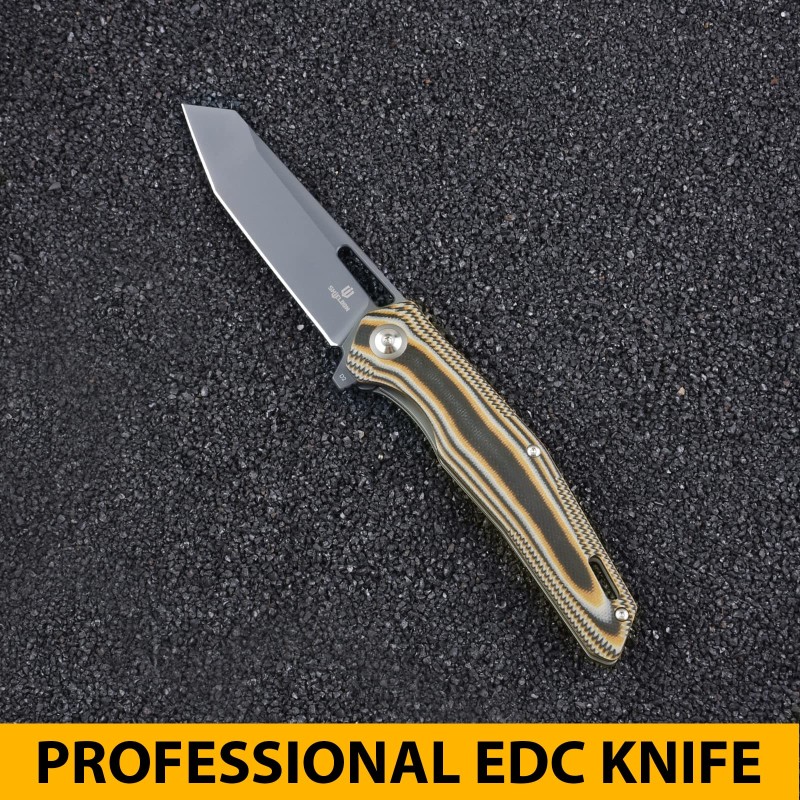 Shieldon Boa Pocket Knife, 3.82" Tanto D2 Titanium Coating Blade with G10 Handle Folding Knife, Thumb Hole and Flipper Opener, Unique Tool Gift for Everyday Carry 