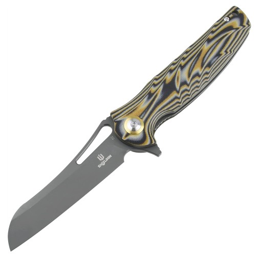 Shieldon Bazoucan EDC Pocket Knife, 3.43" Titanium Coating D2 Blade, Yellow&Black Ripple G10 Handle Liner Lock EDC Gear Knife Camping Knife Pocket Knife