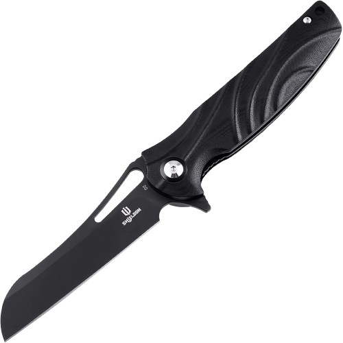 Shieldon Bazoucan EDC Pocket Knife, 3.43" Titanium Coating D2 Blade, Black Non-slip G10 Handle Liner Lock EDC Gear Knife Camping Knife Pocket Knife