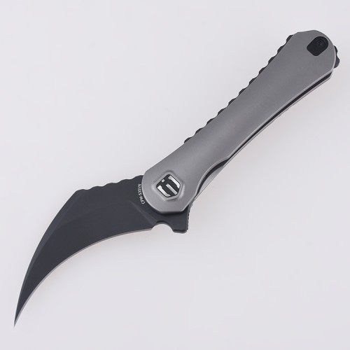 Shieldon Scythe(XL) Folding Knife 2.92" Diamond Like Coating CPM-S35VN Steel Pikal Point Blade with Titanium Handle & Reversible milled Clip