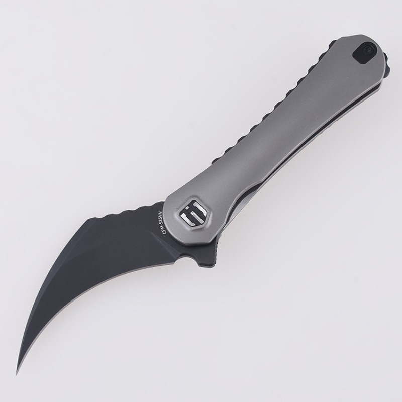 Shieldon Scythe(XL) Folding Knife 2.92" Diamond Like Coating CPM-S35VN Steel Pikal Point Blade with Titanium Handle & Reversible milled Clip 