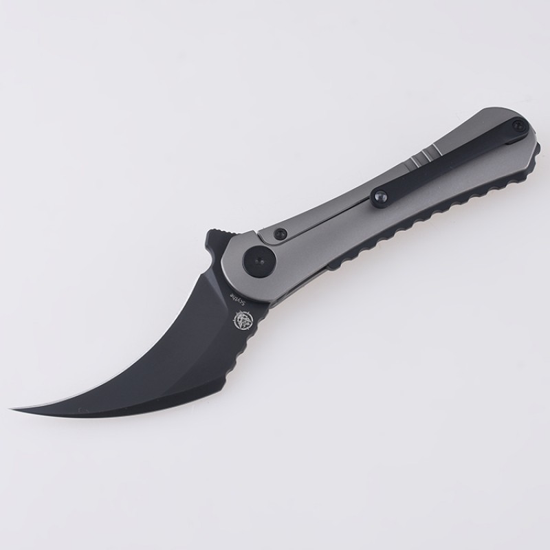 Shieldon Scythe(XL) Folding Knife 2.92" Diamond Like Coating CPM-S35VN Steel Pikal Point Blade with Titanium Handle & Reversible milled Clip 