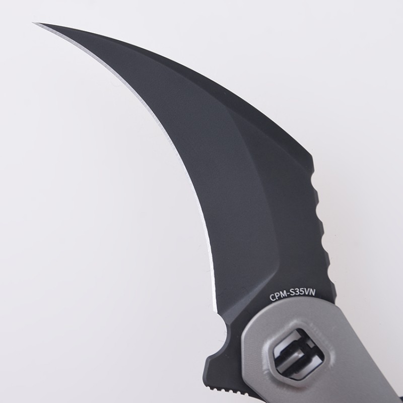 Shieldon Scythe(XL) Folding Knife 2.92" Diamond Like Coating CPM-S35VN Steel Pikal Point Blade with Titanium Handle & Reversible milled Clip 