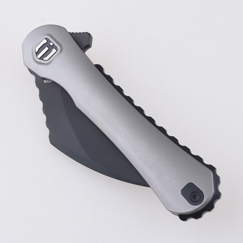 Shieldon Scythe(XL) Folding Knife 2.92" Diamond Like Coating CPM-S35VN Steel Pikal Point Blade with Titanium Handle & Reversible milled Clip
