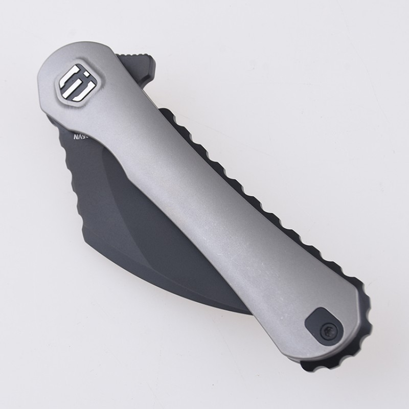 Shieldon Scythe(XL) Folding Knife 2.92" Diamond Like Coating CPM-S35VN Steel Pikal Point Blade with Titanium Handle & Reversible milled Clip 