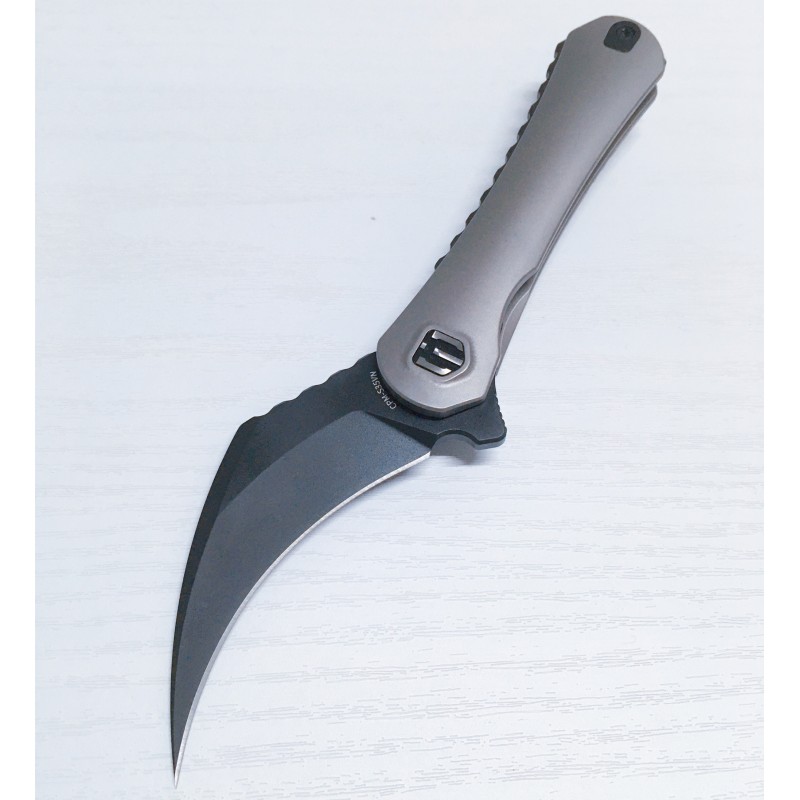 Shieldon Scythe(XL) Folding Knife 2.92" Diamond Like Coating CPM-S35VN Steel Pikal Point Blade with Titanium Handle & Reversible milled Clip 