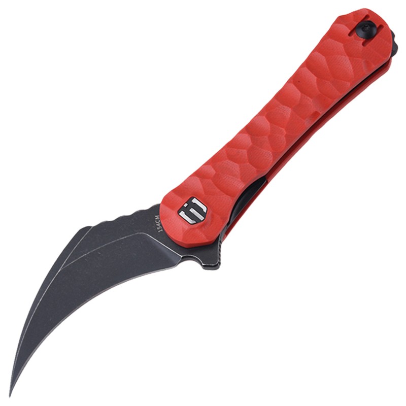 Shieldon Scythe(XL) Folding Knife 2.92" Titanium Coating 154CM Steel Hawkbill Point Blade with Red G10 Handle & Reversible Wire Pocket Clip