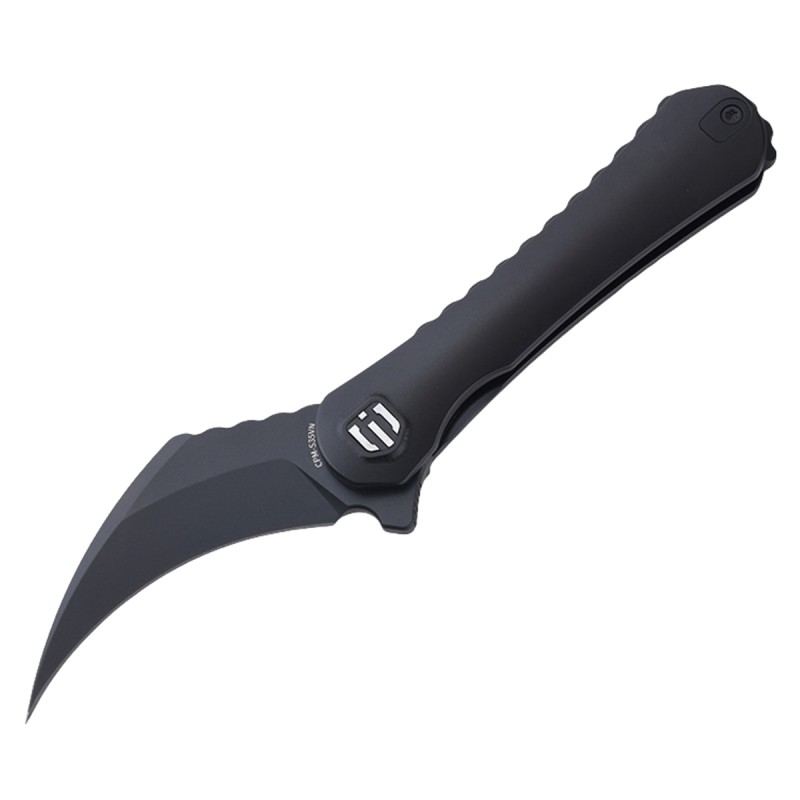 Shieldon Scythe(XL) Folding Knife 2.92" Diamond Like Coating CPM-S35VN Steel Pikal Point Blade with Black Titanium Handle & Reversible Milled Clip