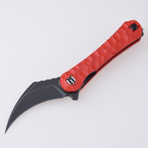 Shieldon Scythe(XL) Folding Knife 2.92" Titanium Coating 154CM Steel Hawkbill Point Blade with Red G10 Handle & Reversible Wire Pocket Clip