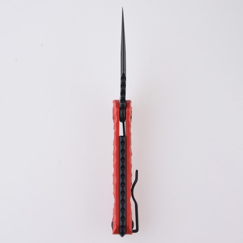 Shieldon Scythe(XL) Folding Knife 2.92" Titanium Coating 154CM Steel Hawkbill Point Blade with Red G10 Handle & Reversible Wire Pocket Clip