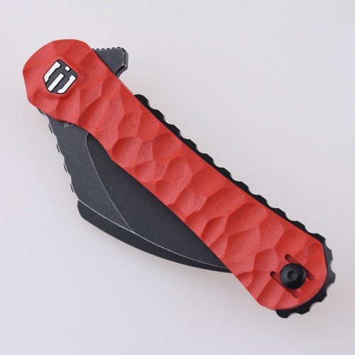 Shieldon Scythe(XL) Folding Knife 2.92" Titanium Coating 154CM Steel Hawkbill Point Blade with Red G10 Handle & Reversible Wire Pocket Clip