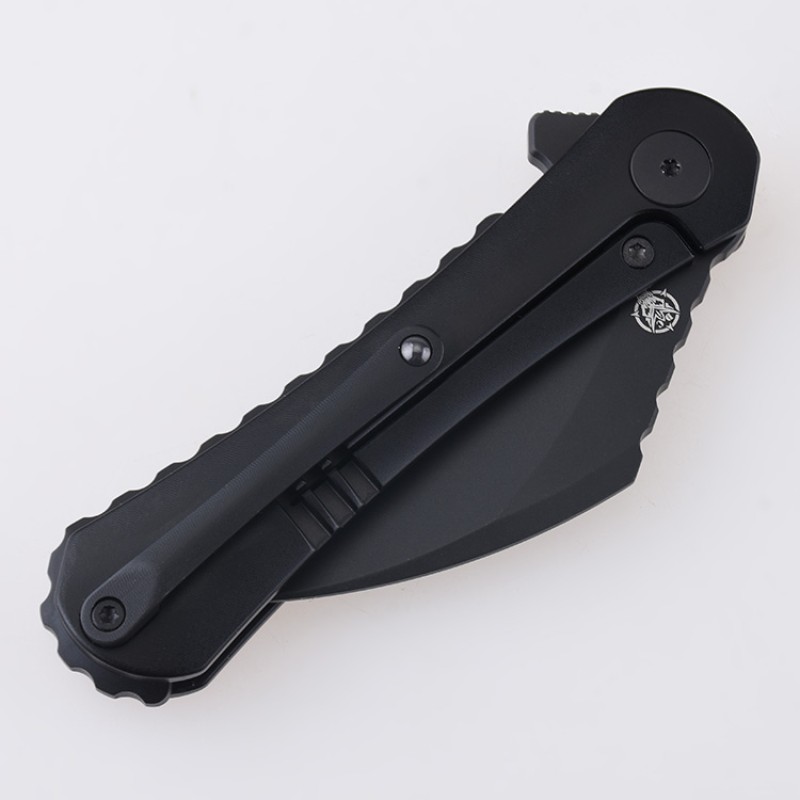 Shieldon Scythe(XL) Folding Knife 2.92" Diamond Like Coating CPM-S35VN Steel Pikal Point Blade with Black Titanium Handle & Reversible Milled Clip 