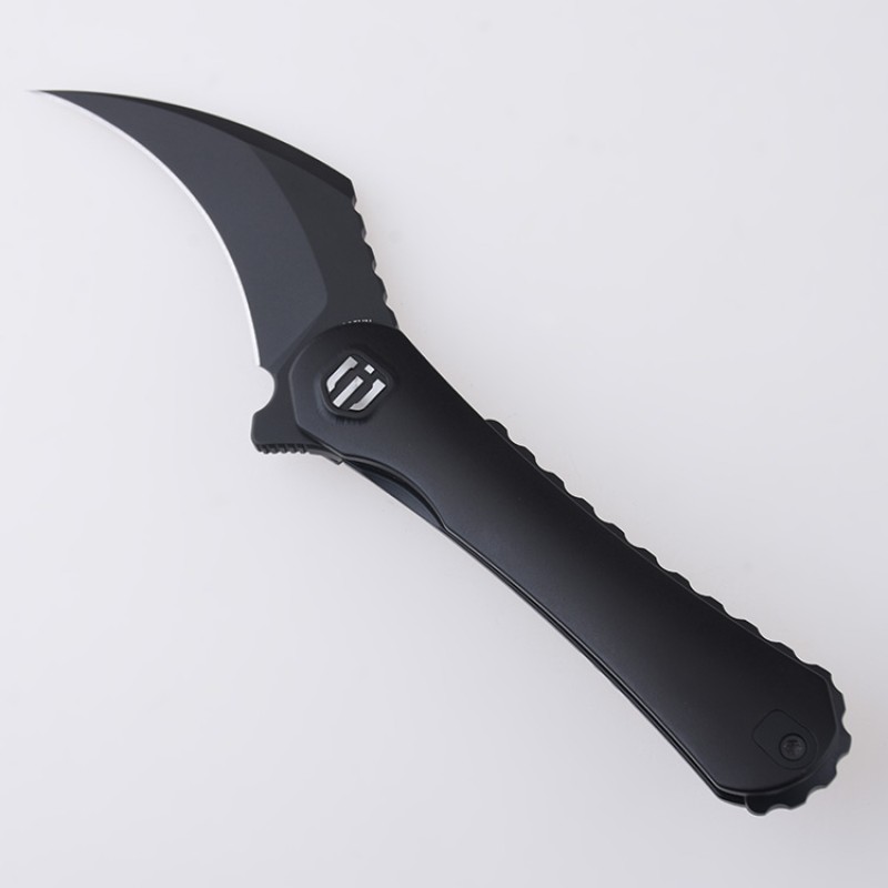 Shieldon Scythe(XL) Folding Knife 2.92" Diamond Like Coating CPM-S35VN Steel Pikal Point Blade with Black Titanium Handle & Reversible Milled Clip 