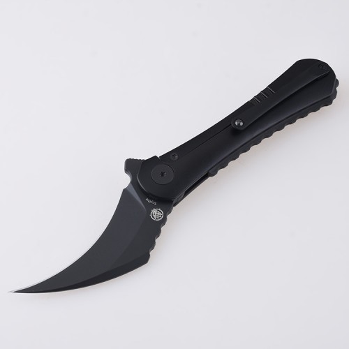 Shieldon Scythe(XL) Folding Knife 2.92" Diamond Like Coating CPM-S35VN Steel Pikal Point Blade with Black Titanium Handle & Reversible Milled Clip