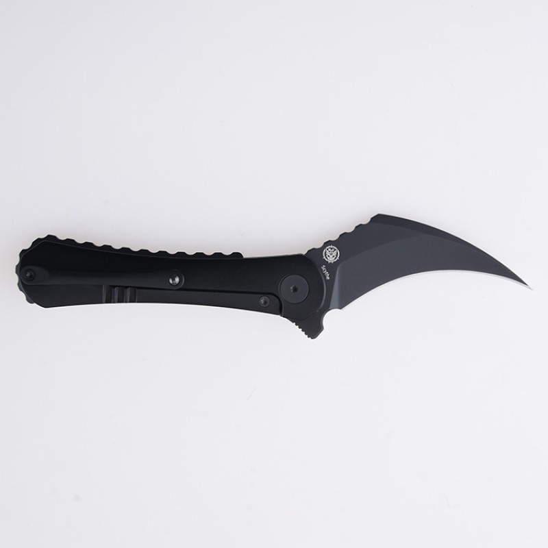 Shieldon Scythe(XL) Folding Knife 2.92" Diamond Like Coating CPM-S35VN Steel Pikal Point Blade with Black Titanium Handle & Reversible Milled Clip 