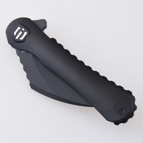 Shieldon Scythe(XL) Folding Knife 2.92" Diamond Like Coating CPM-S35VN Steel Pikal Point Blade with Black Titanium Handle & Reversible Milled Clip