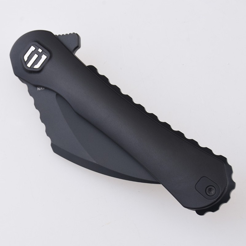Shieldon Scythe(XL) Folding Knife 2.92" Diamond Like Coating CPM-S35VN Steel Pikal Point Blade with Black Titanium Handle & Reversible Milled Clip 