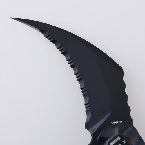 Shieldon Scythe(XL) Folding Knife 2.92" Titanium Coating 154CM Steel Hawkbill Point Partly Serrated Blade with Black PEI Handle & Reversible Wire Pocket Clip
