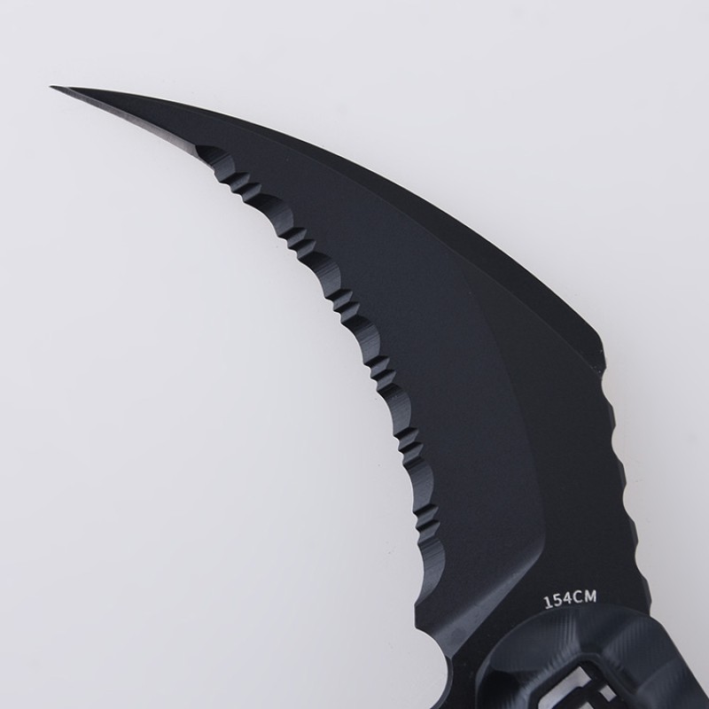 Shieldon Scythe(XL) Folding Knife 2.92" Titanium Coating 154CM Steel Hawkbill Point Partly Serrated Blade with Black PEI Handle & Reversible Wire Pocket Clip 