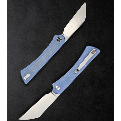 Shieldon Rain Front Flipper Folding Knife, 154CM Steel Stonewashed Finish 3“ Blade, Blue Micarta Handle Outdoor Folding Knife with Deep Carry Pocket Clip