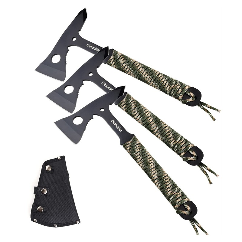 Shieldon Dinoclier Outdoor Axes Set - 3pcs 10.7" Hawk Style Throwing Axes & 3pcs Throwing Knives with Nylon Sheath 
