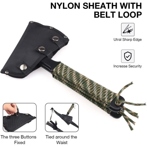 Shieldon Dinoclier Outdoor Axes Set - 3pcs 10.7" Hawk Style Throwing Axes & 3pcs Throwing Knives with Nylon Sheath 