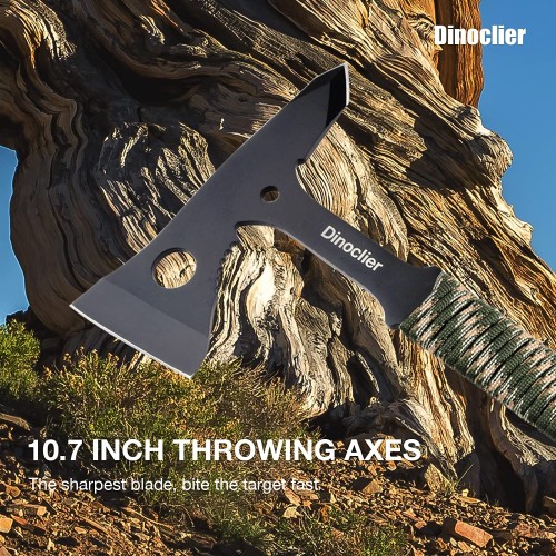Shieldon Dinoclier Outdoor Axes Set - 3pcs 10.7" Hawk Style Throwing Axes & 3pcs Throwing Knives with Nylon Sheath