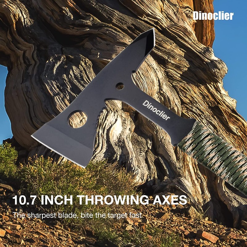 Shieldon Dinoclier Outdoor Axes Set - 3pcs 10.7" Hawk Style Throwing Axes & 3pcs Throwing Knives with Nylon Sheath 